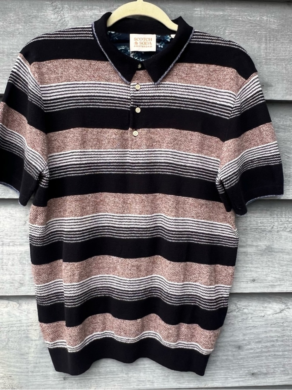 Scotch & Soda Sweater Polo Men’s Large Striped Knitted Short Sleeve